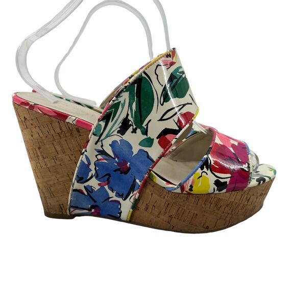 Nine West Larysa Platform Wedge Sandal Womens 9.5 M White Multi Floral Slip On - Picture 1 of 10